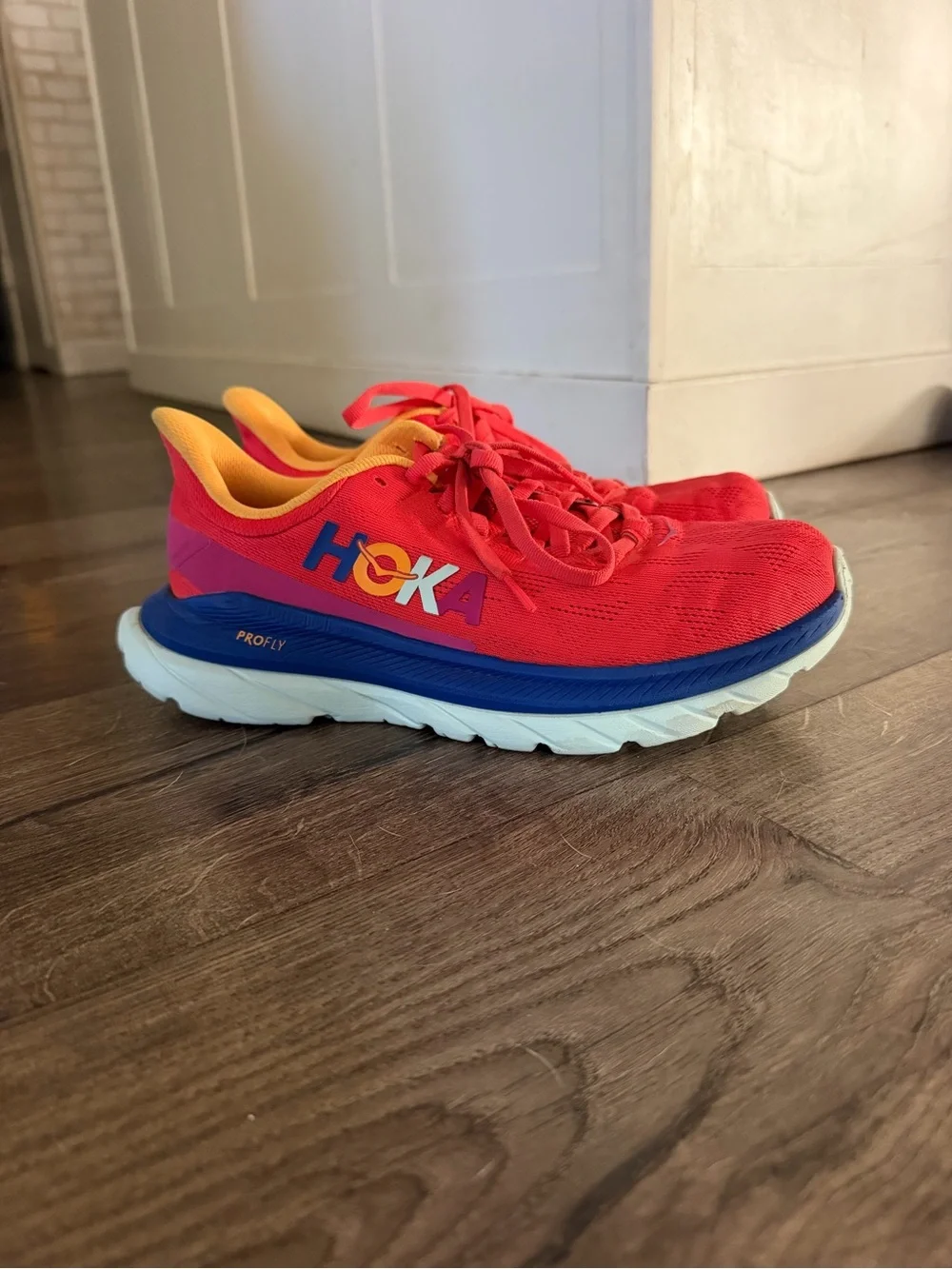 Hoka One One Mach 4 Running Shoes Fiesta Bluing Red 1113529-FBLN Women's 6.5B